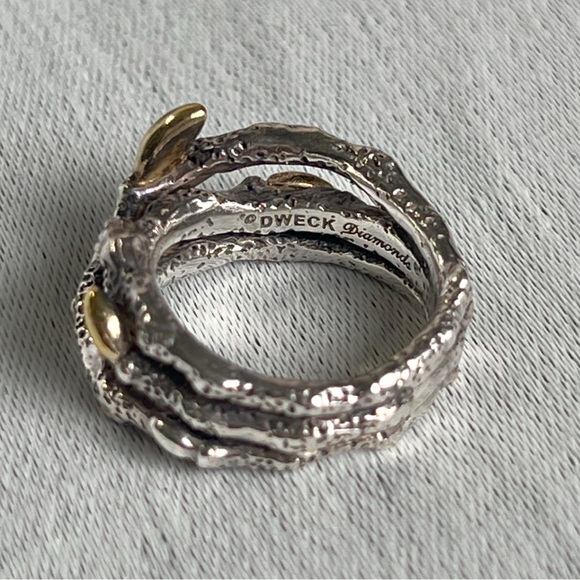 Stephen Dweck Diamonds Sterling Silver & Gold Triple Branch Ring Size 8 - Picture 10 of 11